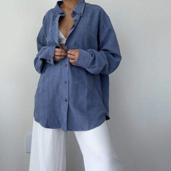 Vintage vegan suede button front shirt blue - Picture 4 of 11
